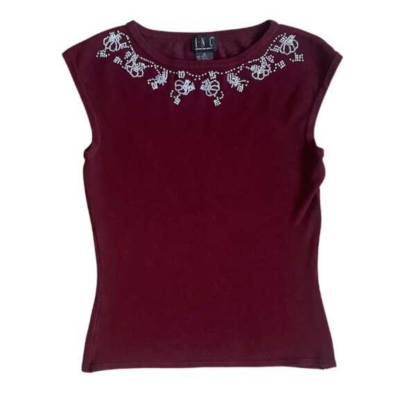 vintage INC burgundy beaded sweater tank top size small - Picture 1 of 6